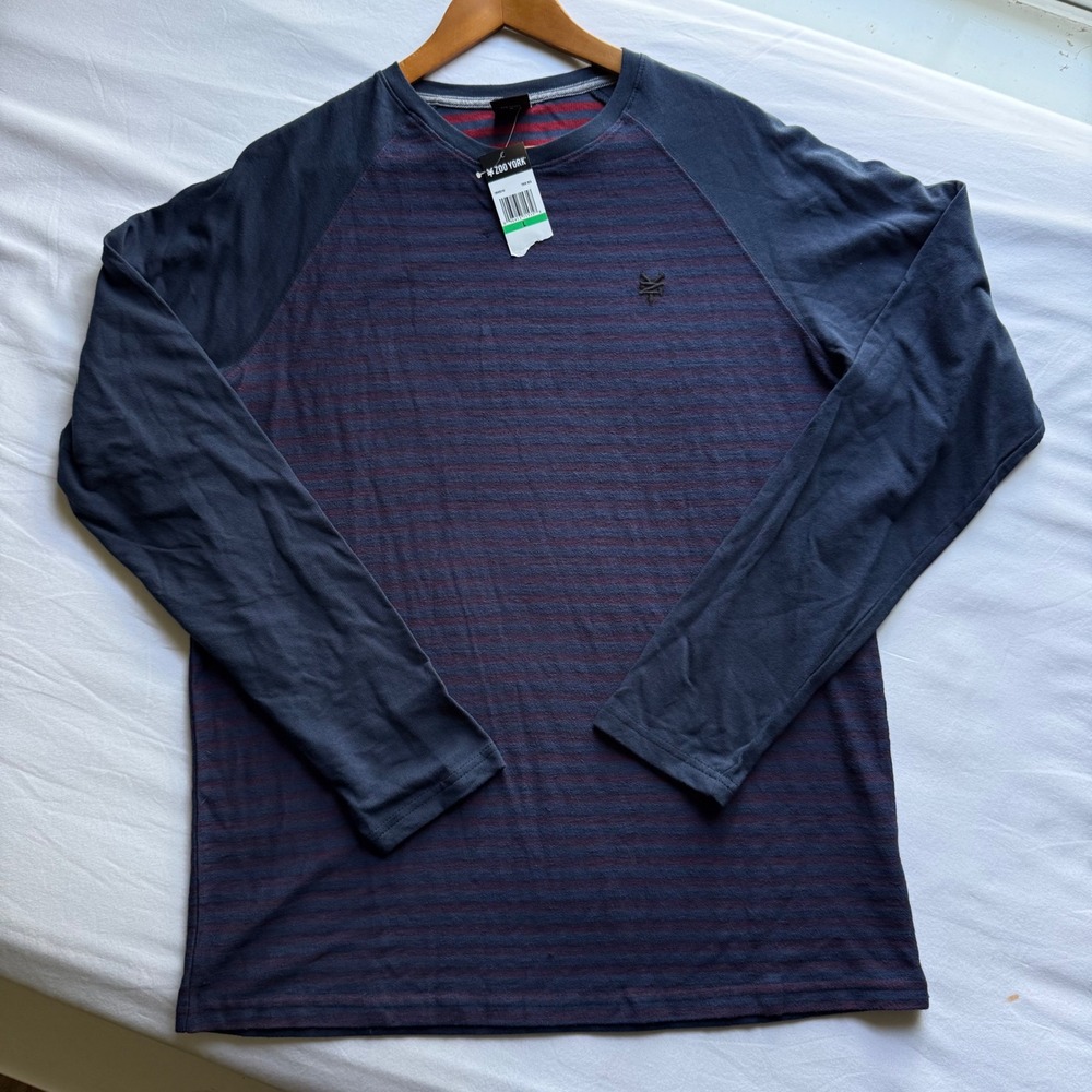Zoo York Mens Long Sleeve Raglan Striped Shirt Blue Red Large NWT